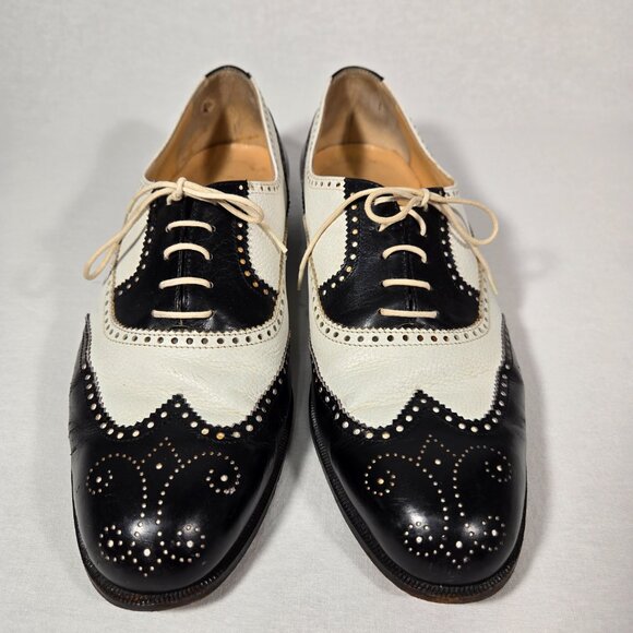 Vintage SPECTATOR COLE HAAN Black&White Wingtip Oxford Dress Shoes Size 9D ITALY - Picture 4 of 17